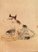 Hiroshige, Ando Cat Bathing oil painting on canvas